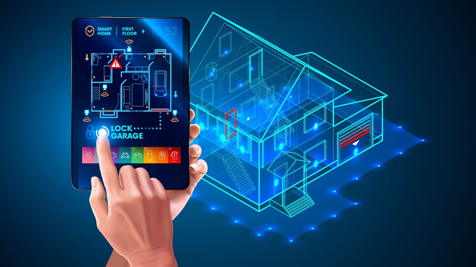 Diagram of smart home system being controlled by tablet